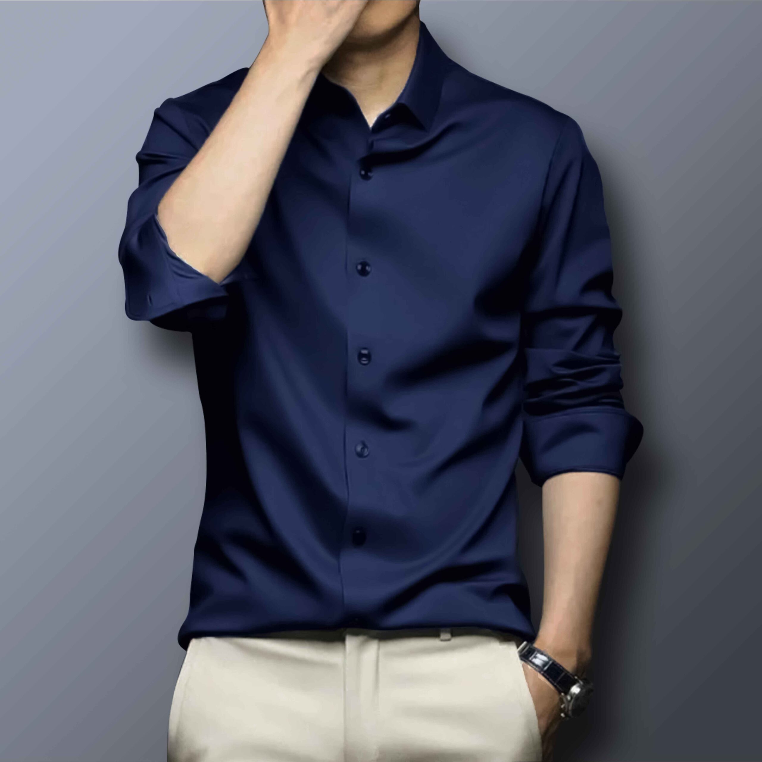 Navy-Blue-Mens-2 Navy micro shirt - Image 1